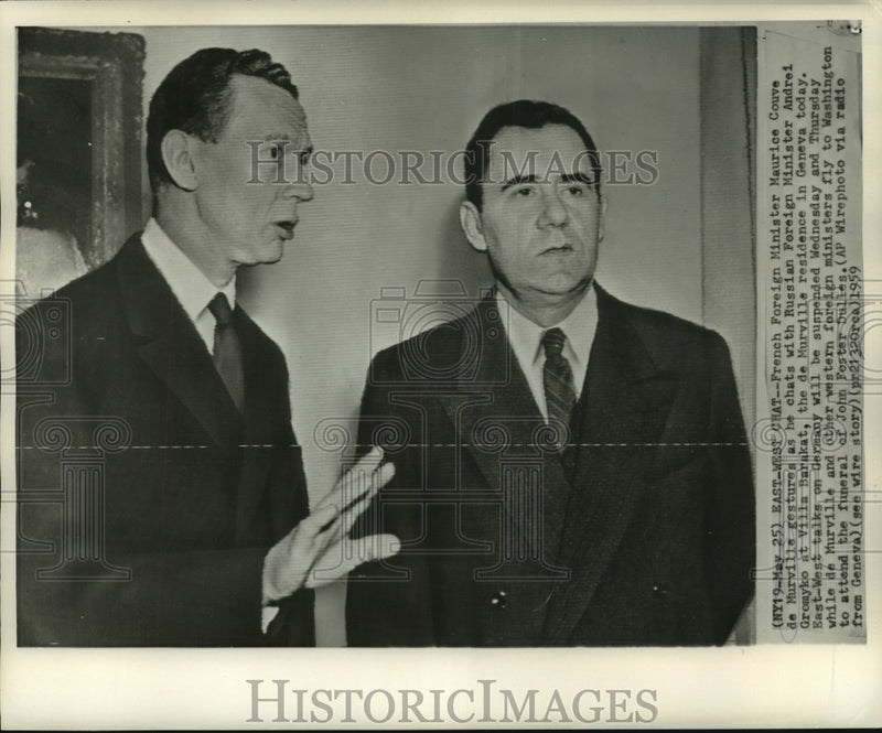 Load image into Gallery viewer, 1959 Press Photo French, Russian foreign ministers in Geneva - not02594
