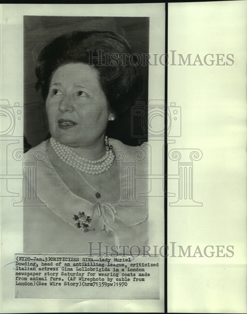 1970 Press Photo Lady Muriel Dowding, British Animal Rights Leader- Historic Images