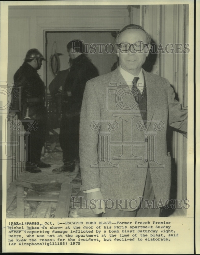 1975 Press Photo Former French Premier Michel Debre Escapes Bomb Blast at Home- Historic Images