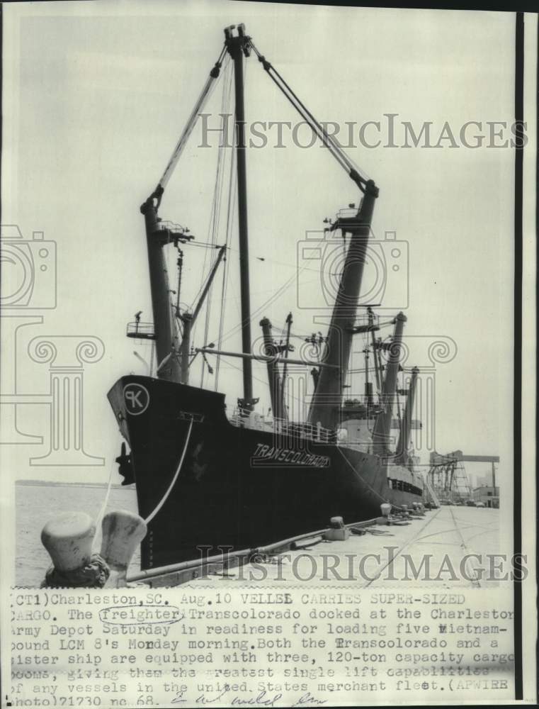 1968 Press Photo The freighter, Transcolorado docked at Charleston Army Depot