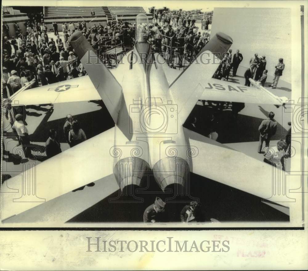 1974 Press Photo YF17, A Double-Tailed Fighter Jet, Unveiled By Northrop Corp.