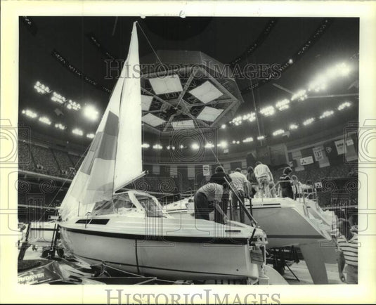 1990 Press Photo Sailboats are displayed at the boat show at the Superdome