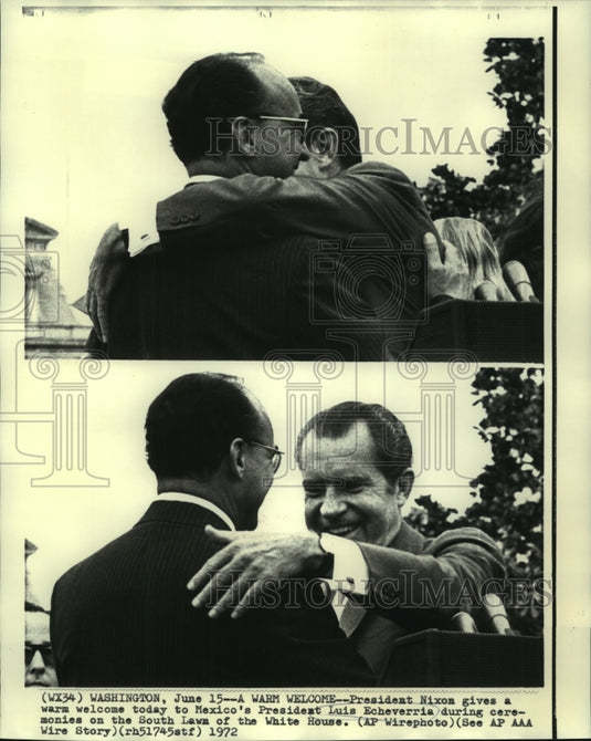 1972 Press Photo President Nixon greets President Echeverria on White House Lawn