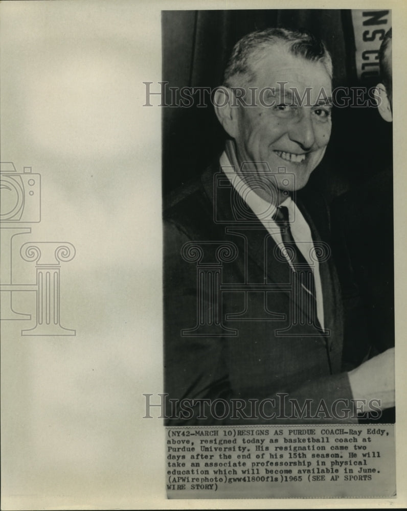 1965 Press Photo Ray Eddy, Purdue basketball coach resigns - now00069- Historic Images