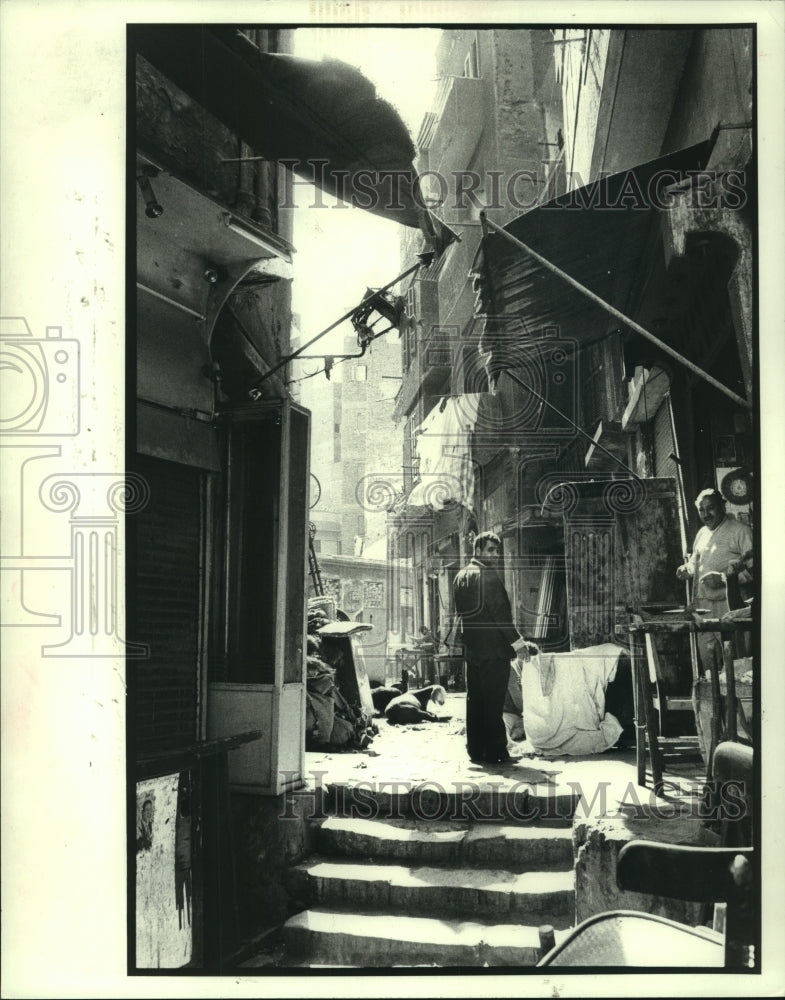 1985 Press Photo Goats rest in alley in Old Cairo's center - now00170