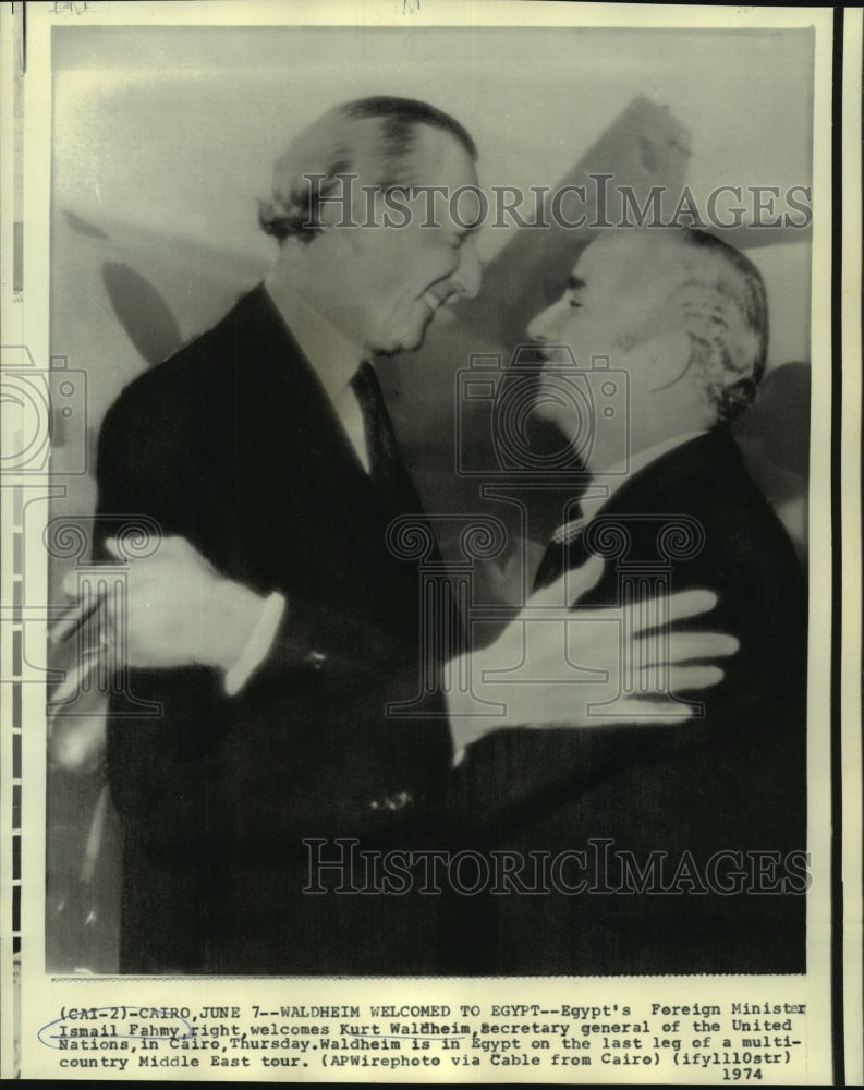 Load image into Gallery viewer, 1974 Press Photo Egypt's Fahmy welcomes Waldheim to Egypt - now00191
