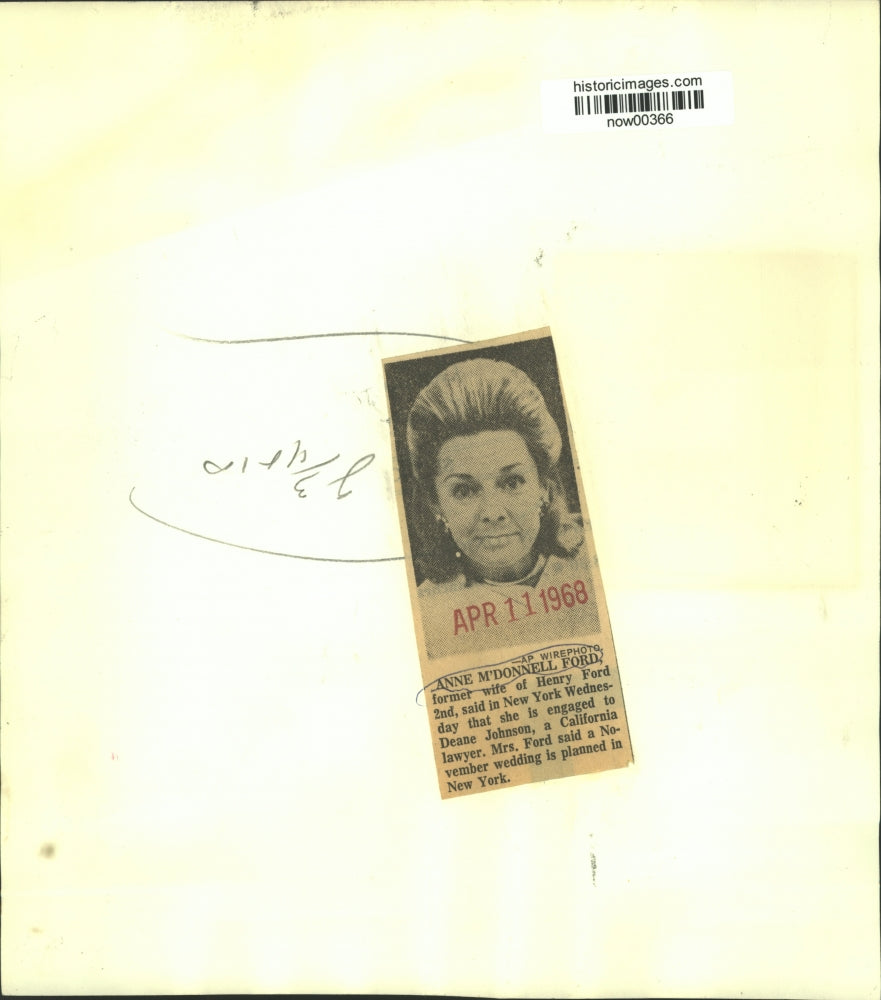 1968 Press Photo New York-Anne M'Donnell Ford, engaged to lawyer, Deane Johnson.