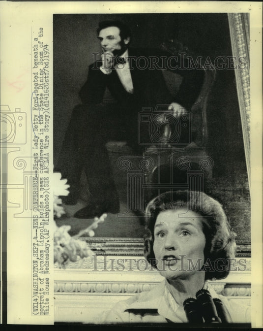 1974 Press Photo First Lady Betty Ford at press conference in State Dining Room