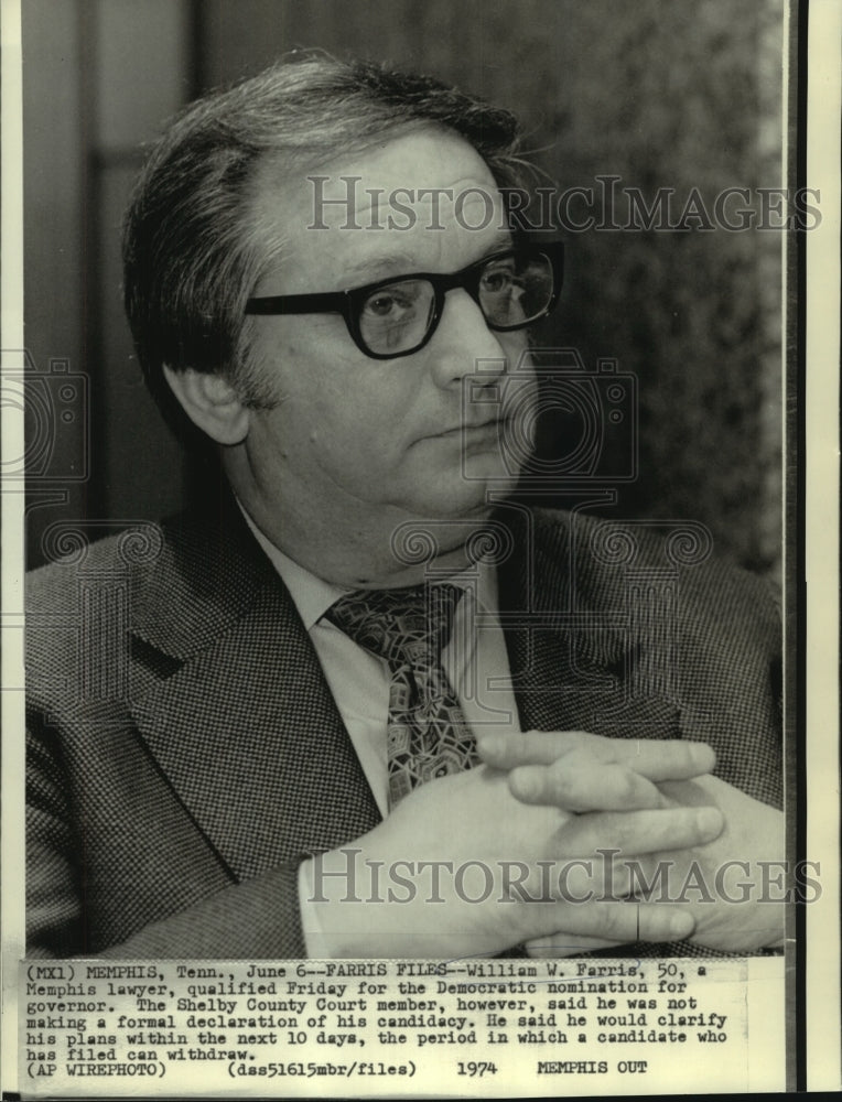 1974 Press Photo William Farris qualified for Democratic nomination for Governor