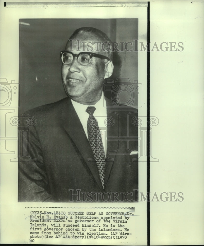 1970 Press Photo Dr. Melvin H. Evans succeeded himself as Gov. of Virgin Islands