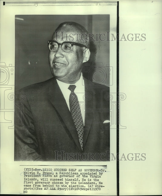 1970 Press Photo Dr. Melvin H. Evans succeeded himself as Gov. of Virgin Islands