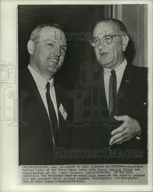 1965 Press Photo Eugene Patrick Foley & President Johnson at White House