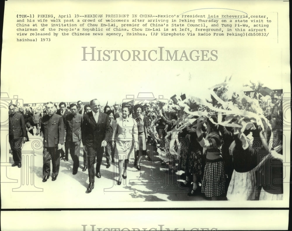 1973 Press Photo Mexican President Echeverria & wife in Peking, China