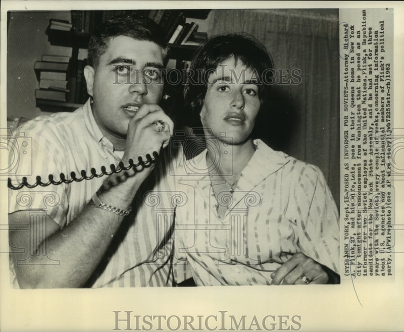 Load image into Gallery viewer, 1962 Press Photo Richard Flink, shown with wife, posed as informer for Soviets
