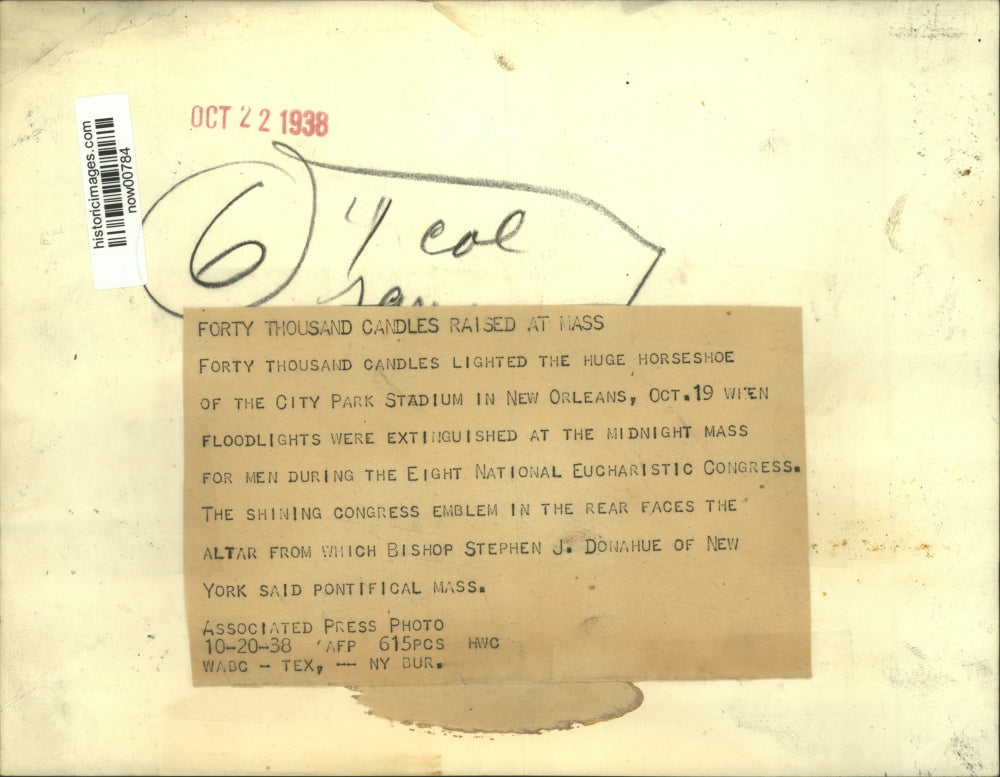 1938 Press Photo Forty thousand candles at Eight National Eucharistic Congress