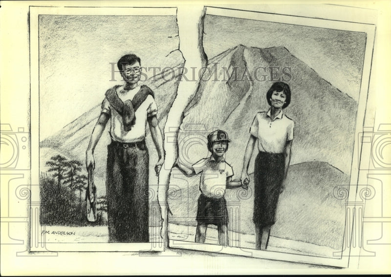 Load image into Gallery viewer, 1991 Press Photo Paul Anderson drawing to illustrate story, Fractured Families
