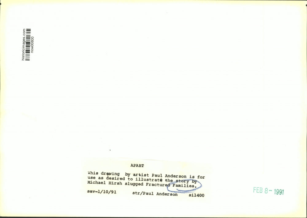1991 Press Photo Paul Anderson drawing to illustrate story, Fractured Families