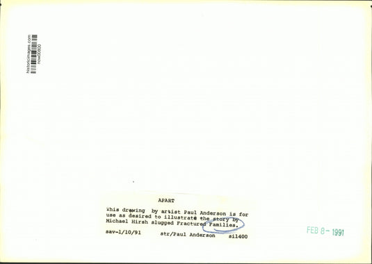 1991 Press Photo Paul Anderson drawing to illustrate story, Fractured Families