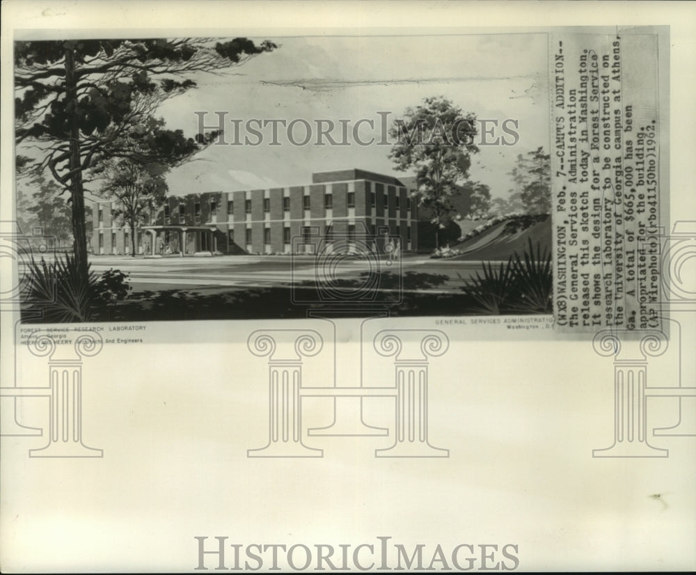 1962 Press Photo Design for Forest Service Research Laboratory in Athens, GA