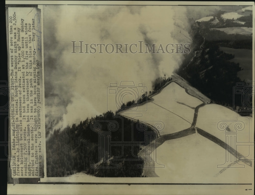 1967 Press Photo Forest fire near Peck, Idaho consumed 2,500 acres - now01010