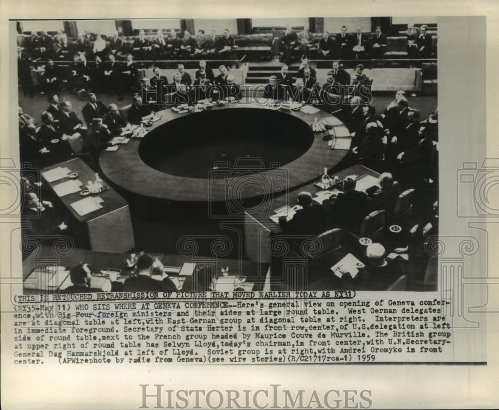 1959 Press Photo Seating arrangement of countries at Geneva Conference