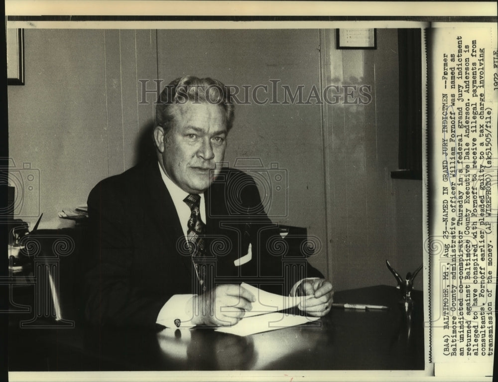 1973 Press Photo William Fornoff, named as unindicted in Baltimore Grand Jury