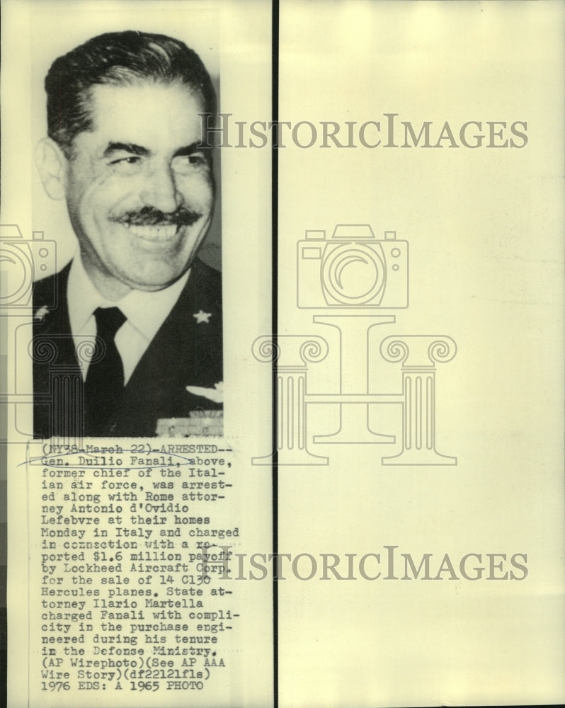 1965 Press Photo Gen. Duilio Fanali, former chief Italian Air Force, arrested