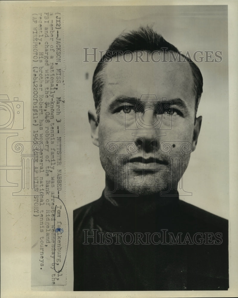 1965 Press Photo Tom Faulkenburg, member of tennis family, arrested by FBI