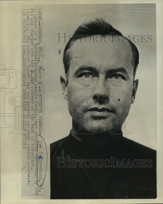 1965 Press Photo Tom Faulkenburg, member of tennis family, arrested by FBI