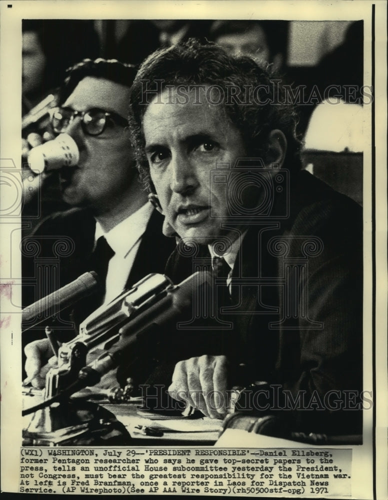 1971 Press Photo Daniel Ellsberg before unofficial House subcommittee hearing