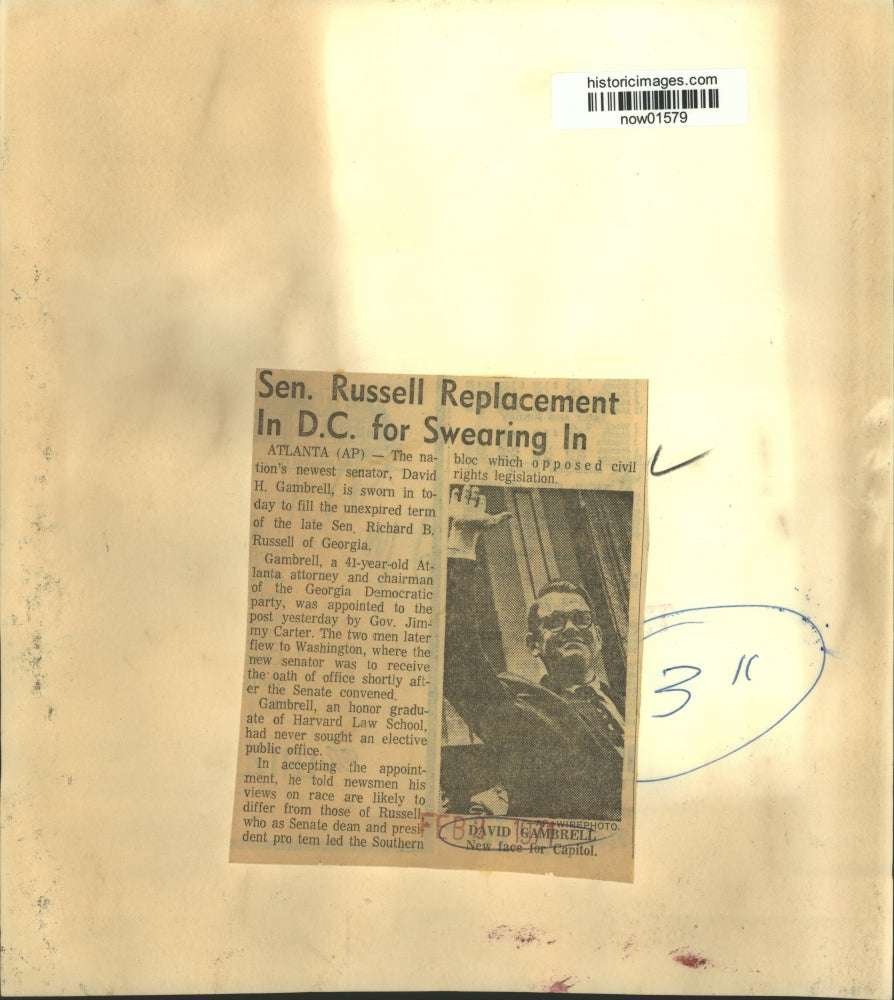 1971 Press Photo David H. Gambrell appointed to post of Georgia Senator