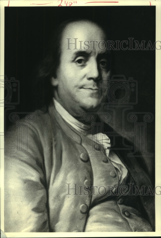 1987 Press Photo Pastel portrait of Benjamin Franklin by Joseph Sifrede Duplesis