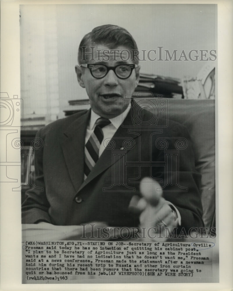 1963 Press Photo Secretary of Agriculture Orville Freeman at news conference