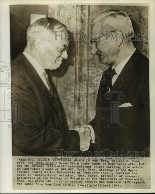 1964 Press Photo Professors Fenn & Sabin, winners of Antonio Feltrinelli Intl.
