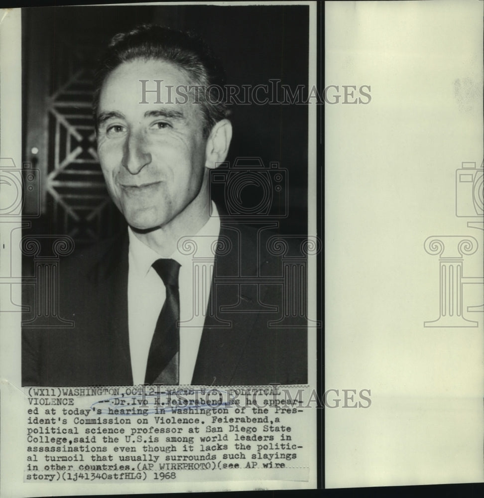 1968 Press Photo Dr. Ivo Feierabend at Commission on Violence hearing