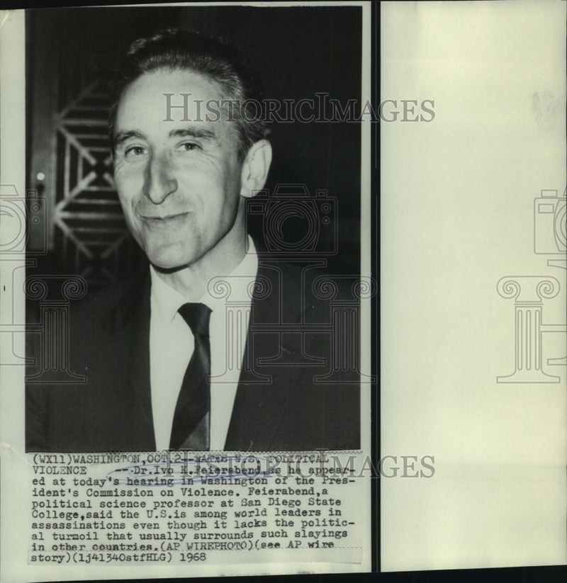 Load image into Gallery viewer, 1968 Press Photo Dr. Ivo Feierabend at Commission on Violence hearing
