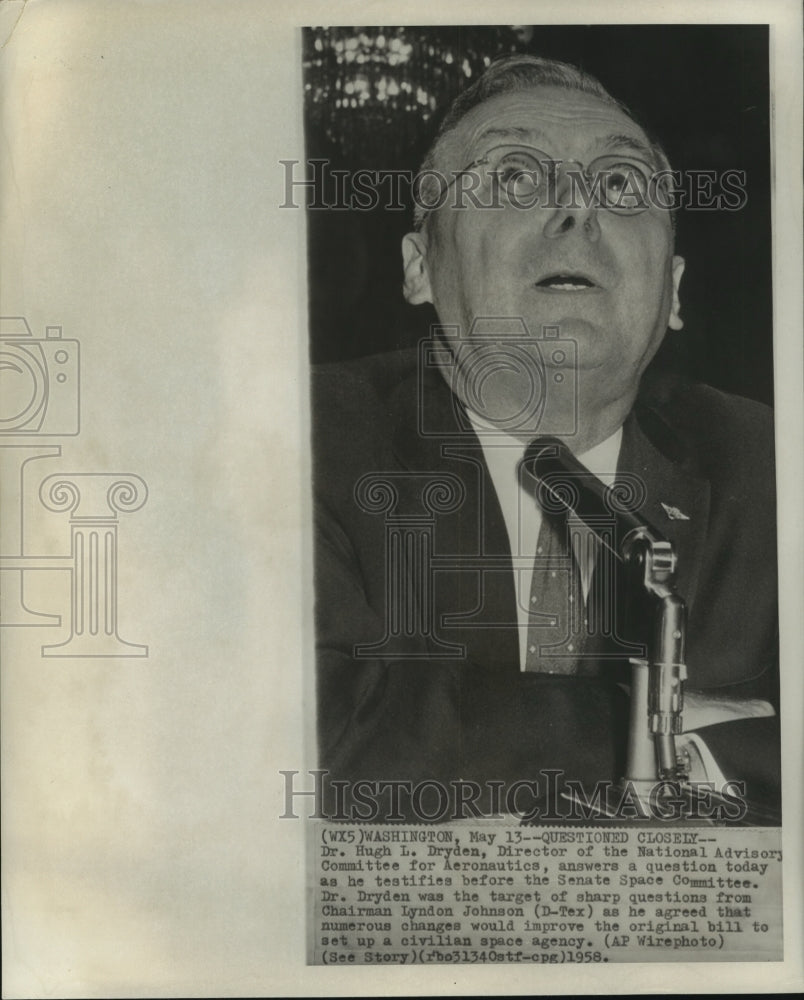 1958 Press Photo Dr. Hugh Dryden testifies at Senate Space Committee - now01685