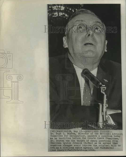 1958 Press Photo Dr. Hugh Dryden testifies at Senate Space Committee - now01685