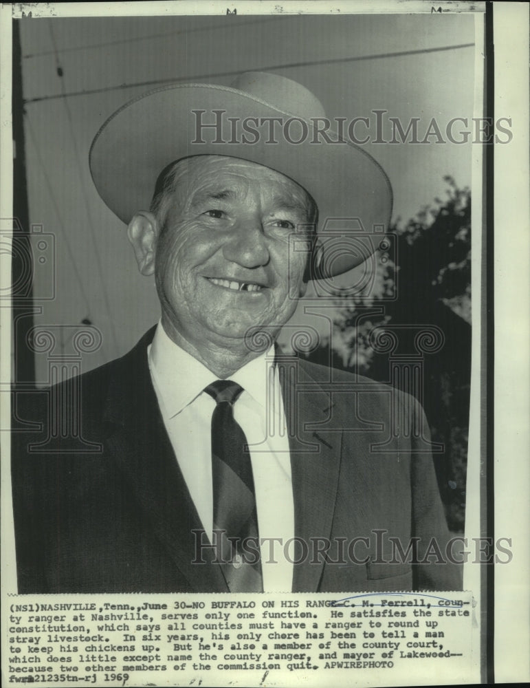 1969 Press Photo C.M. Ferrell, county ranger of Nashville, Tennessee - now01709