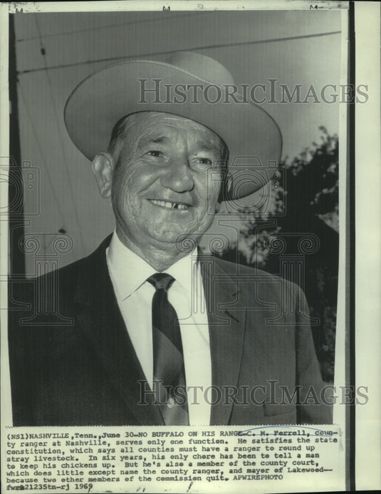 1969 Press Photo C.M. Ferrell, county ranger of Nashville, Tennessee - now01709