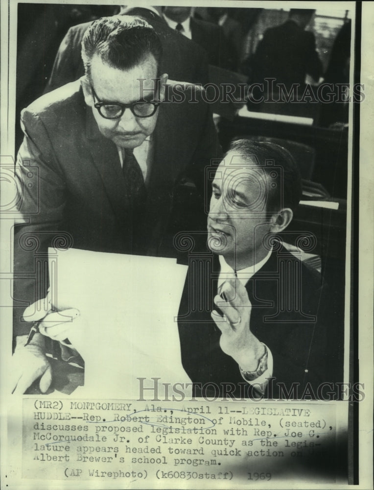 Load image into Gallery viewer, 1969 Press Photo Representatives Edington &amp; McCorquedale discuss legislation
