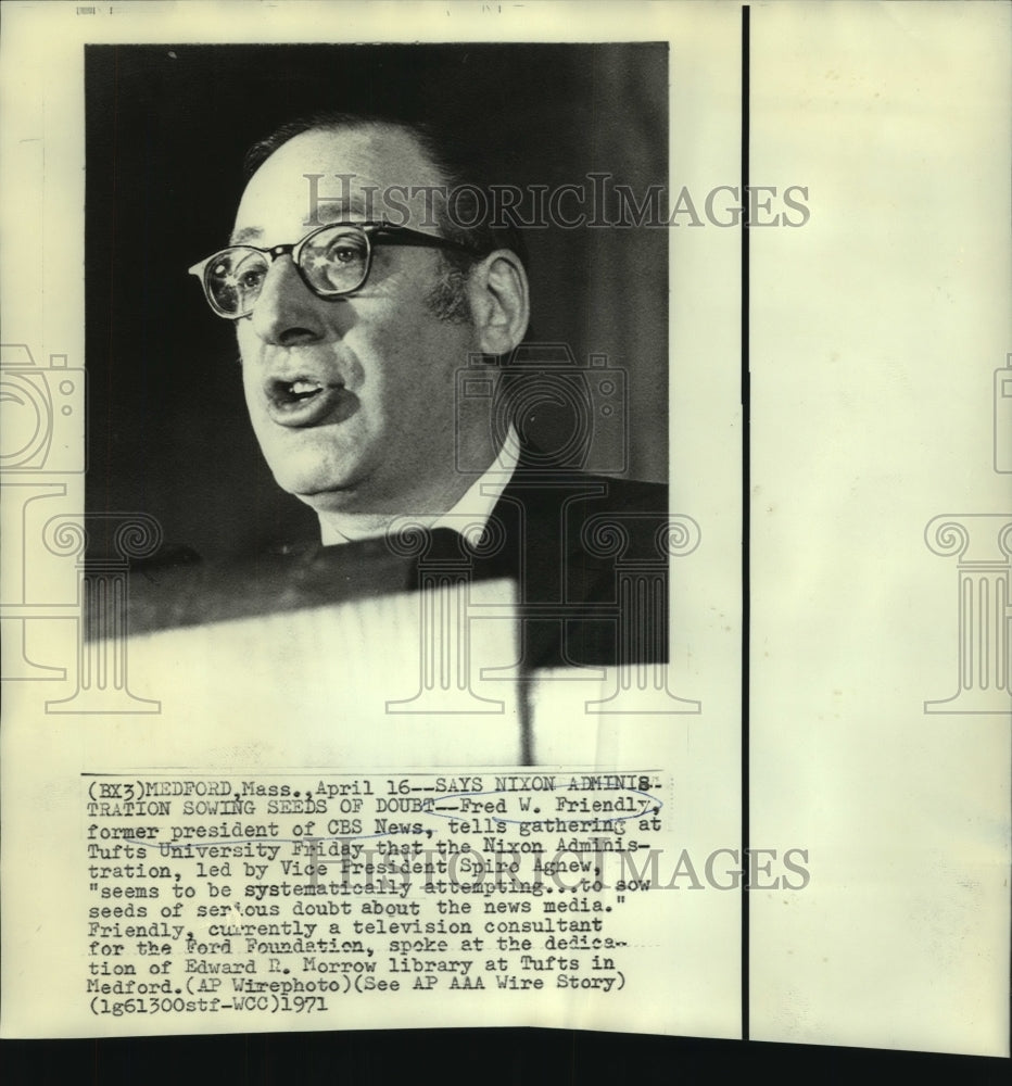 1971 Press Photo Fred W. Friendly, former President of CBS News at Tufts