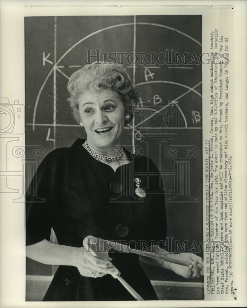 Load image into Gallery viewer, 1962 Press Photo Mrs. Marjorie L. French named Teacher of the Year 1962.

