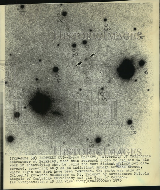 1975 Press Photo Hyron Spinard, most distant galaxy discovered by Caltech