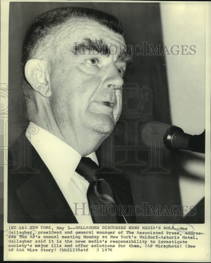 1976 Press Photo Wes Gallagher, president &amp; general manager of Associated Press