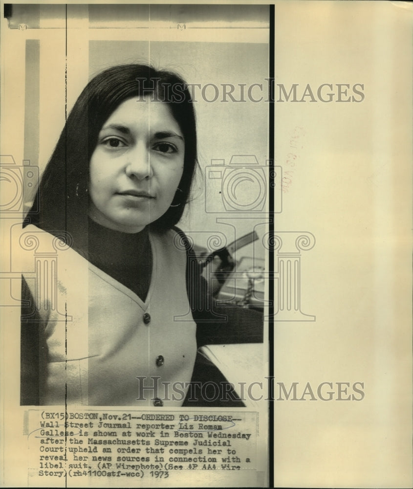 1973 Press Photo Wall Street Journal reporter Liz Roman Gallese in Boston