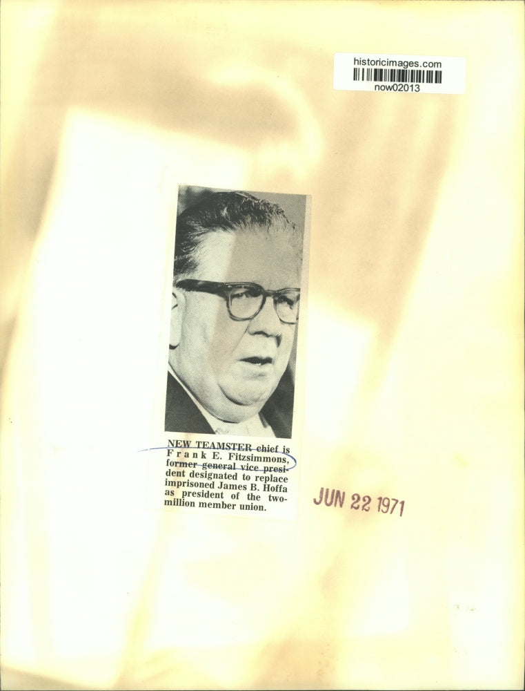 1971 Press Photo New Teamster chief, Frank Fitzsimmons - now02013