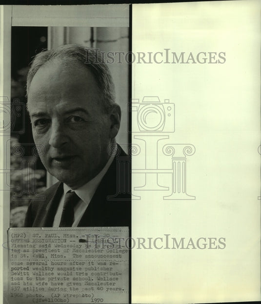 1968 Press Photo Arthur Fleming, President of Macalester College, resigning