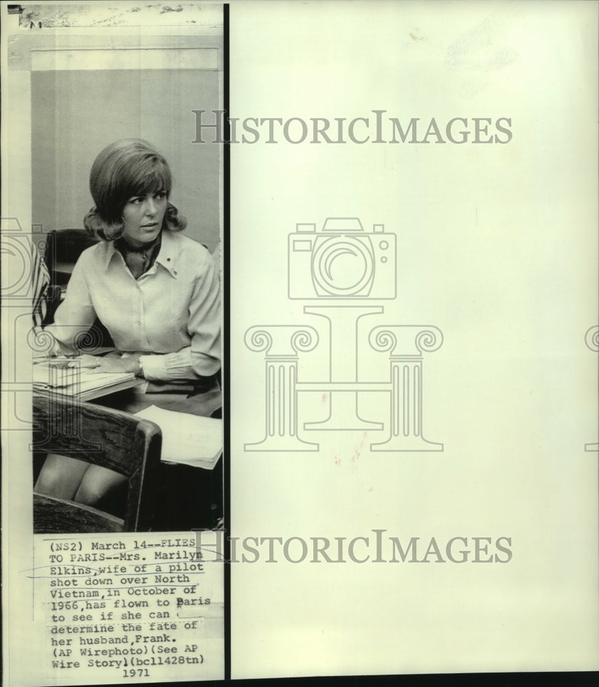 1971 Press Photo Mrs. Marilyn Elkins, wife of pilot shot down over North Vietnam