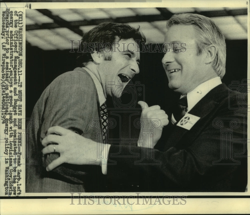 1974 Press Photo Frank Zark &amp; Gov. Edwards enjoy laugh in Washington - now02134